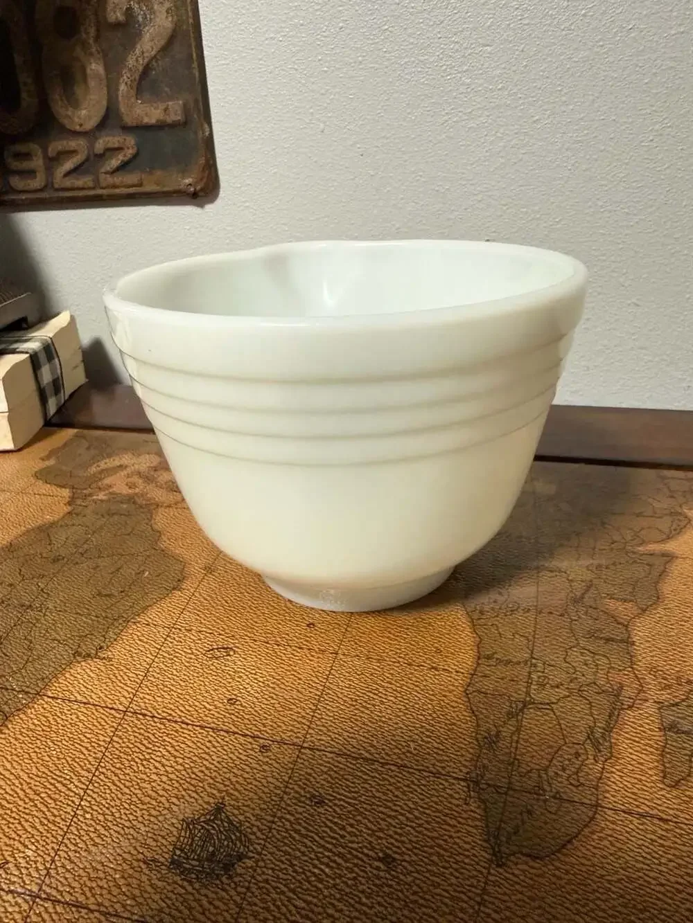 Vintage Pyrex Hamilton Beach White Milk Glass Ribbed Mixing Bowl with Spout